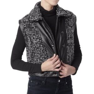7 For All Mankind | Faux Leather Trim Moto Vest Charcoal & Black Layer​​ Top